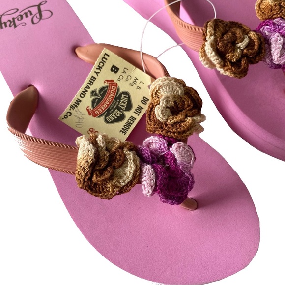 new Lucky Brand ♧ Floral Crochet Trim Platform Flip Flop ♧ Rose Pink ♧ Size 6 - Picture 11 of 16